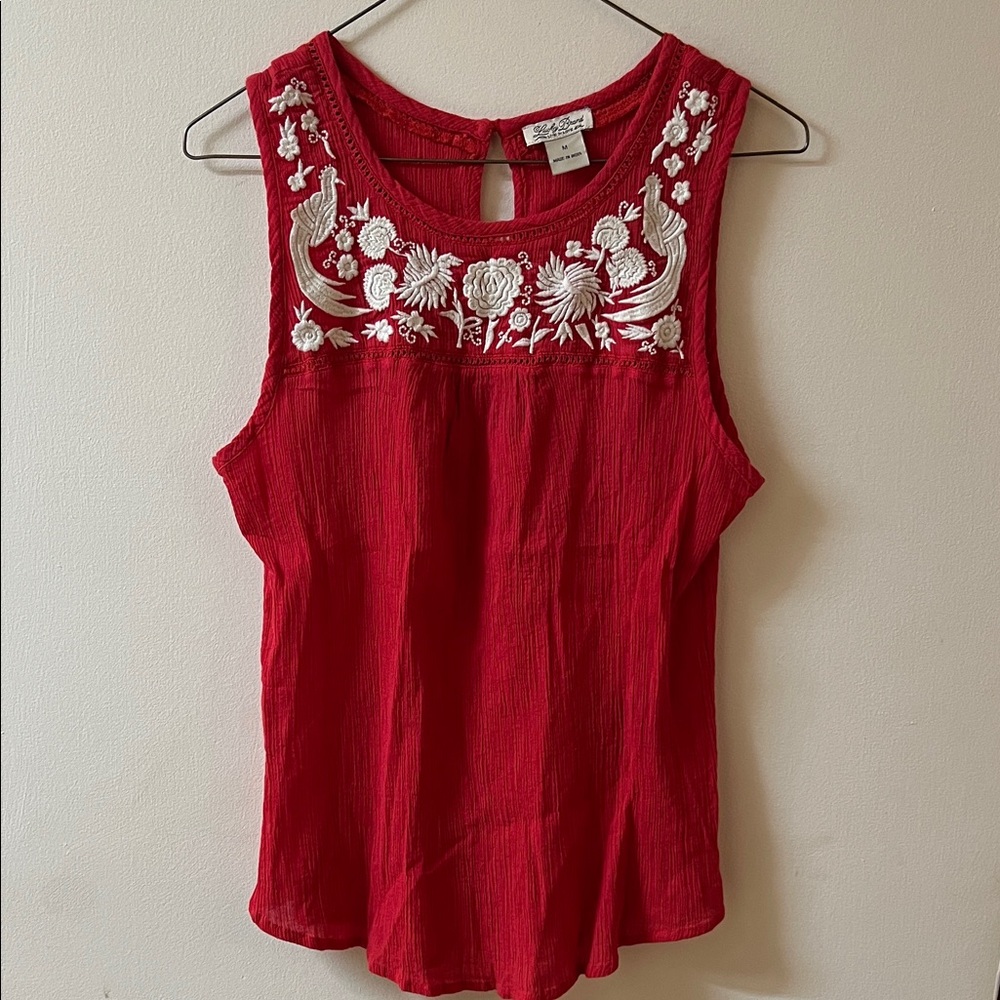 Lucky Brand Red Floral Embroidered Blouse